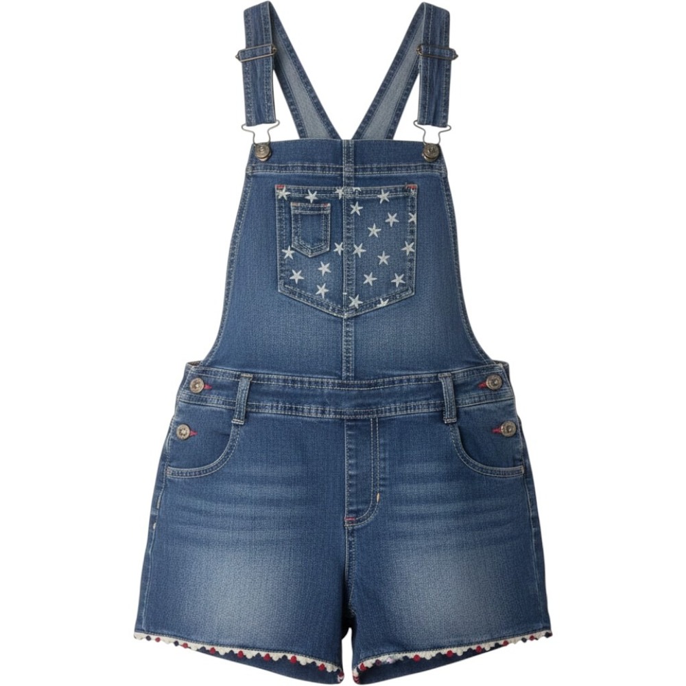 Jordache Pariotic Stars Denim Shortalls Girls XL 14-16